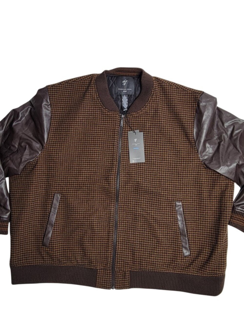 Shaquille O'Neal XLG Men's Brown Houndstooth Bomber Jacket Size 5XL Big & Tall